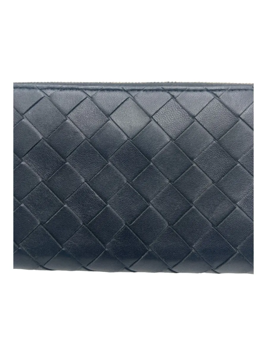 Bottega Veneta Black Leather Woven Continental Gold Hardware Top Zip Wallets