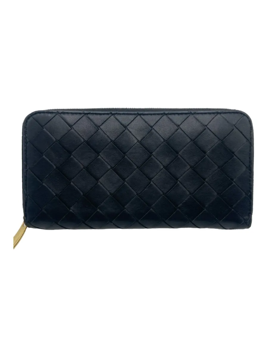 Bottega Veneta Black Leather Woven Continental Gold Hardware Top Zip Wallets