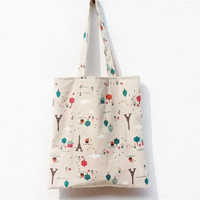 Casual Canvas Bags Handbags women famous s Tower Tree and Olive Leaf Printing Shoulder Bag Student Bag Shopping Bolso