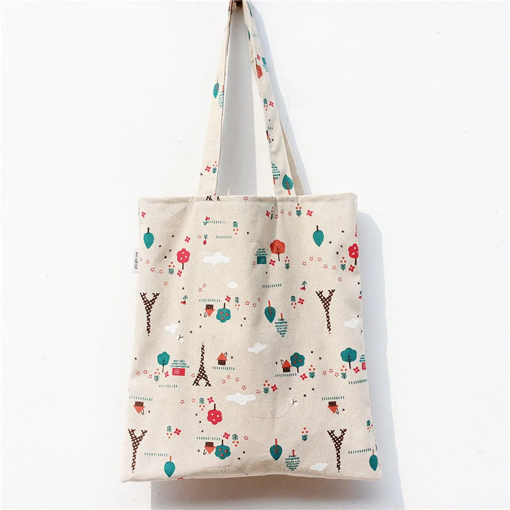 Casual Canvas Bags Handbags women famous s Tower Tree and Olive Leaf Printing Shoulder Bag Student Bag Shopping Bolso