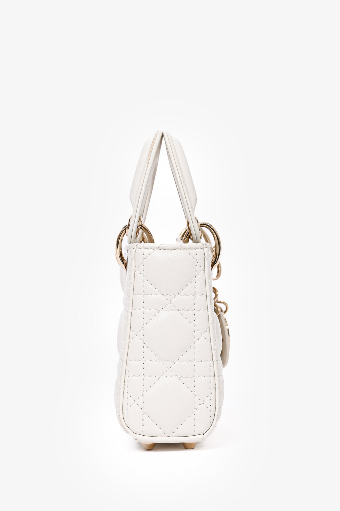 Christian Dior 2021 White Leather Micro Lady Dior Crossbody with Strap