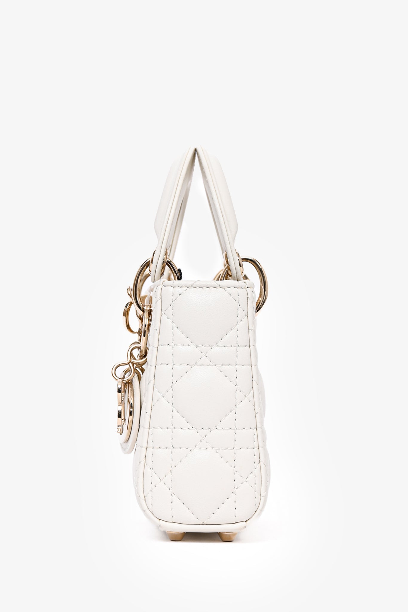 Christian Dior 2021 White Leather Micro Lady Dior Crossbody with Strap