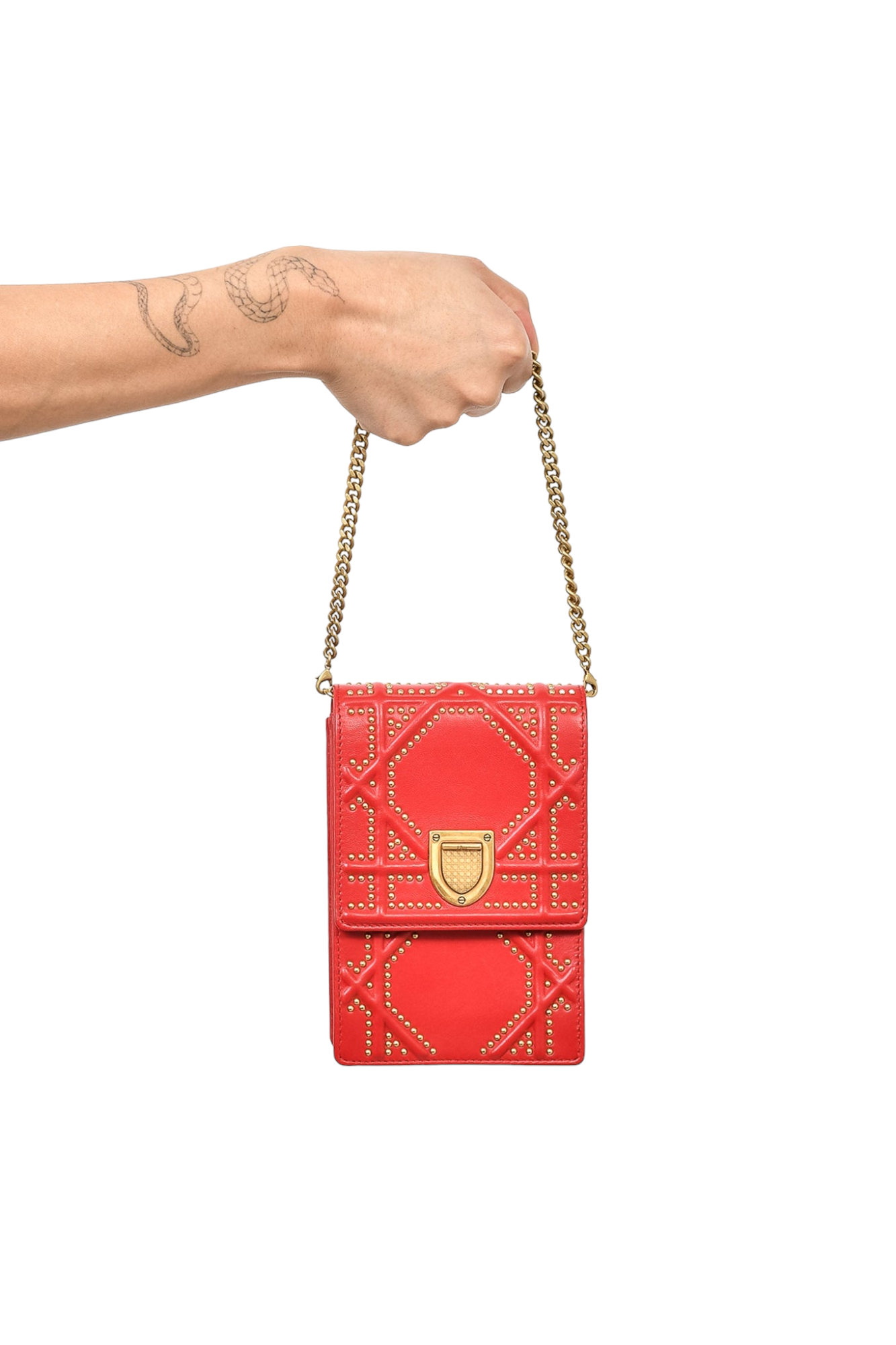 Christian Dior Red Leather Studded Diorama Vertical Crossbody Bag