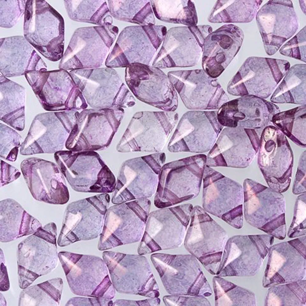 Czech Glass DiamonDuo, 2-Hole Diamond Shaped Beads 5x8mm, Lumi Amethyst (10 Gram Pack)