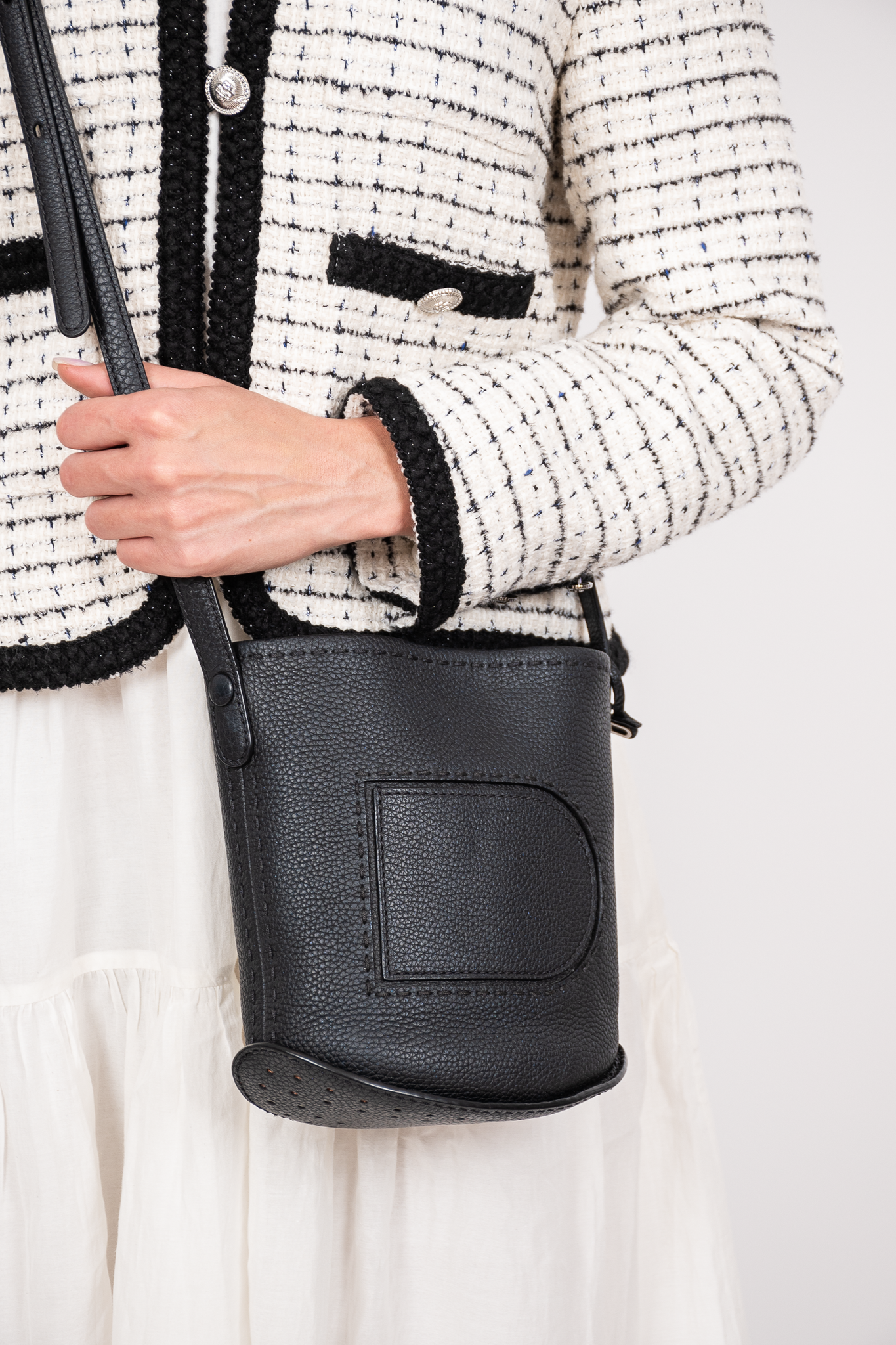 Delvaux Black Grained Leather 'Le Pin' Mini Crossbody Bag