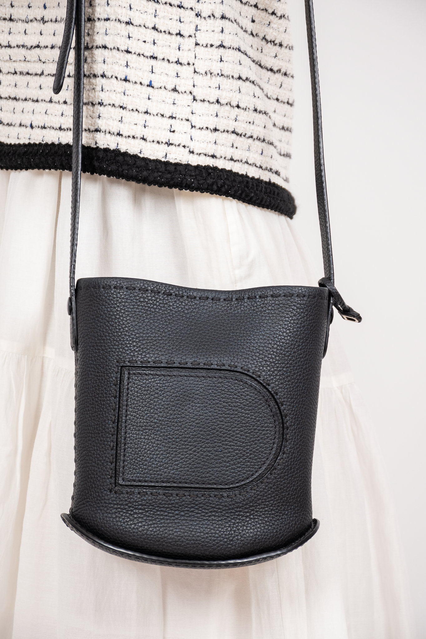 Delvaux Black Grained Leather 'Le Pin' Mini Crossbody Bag