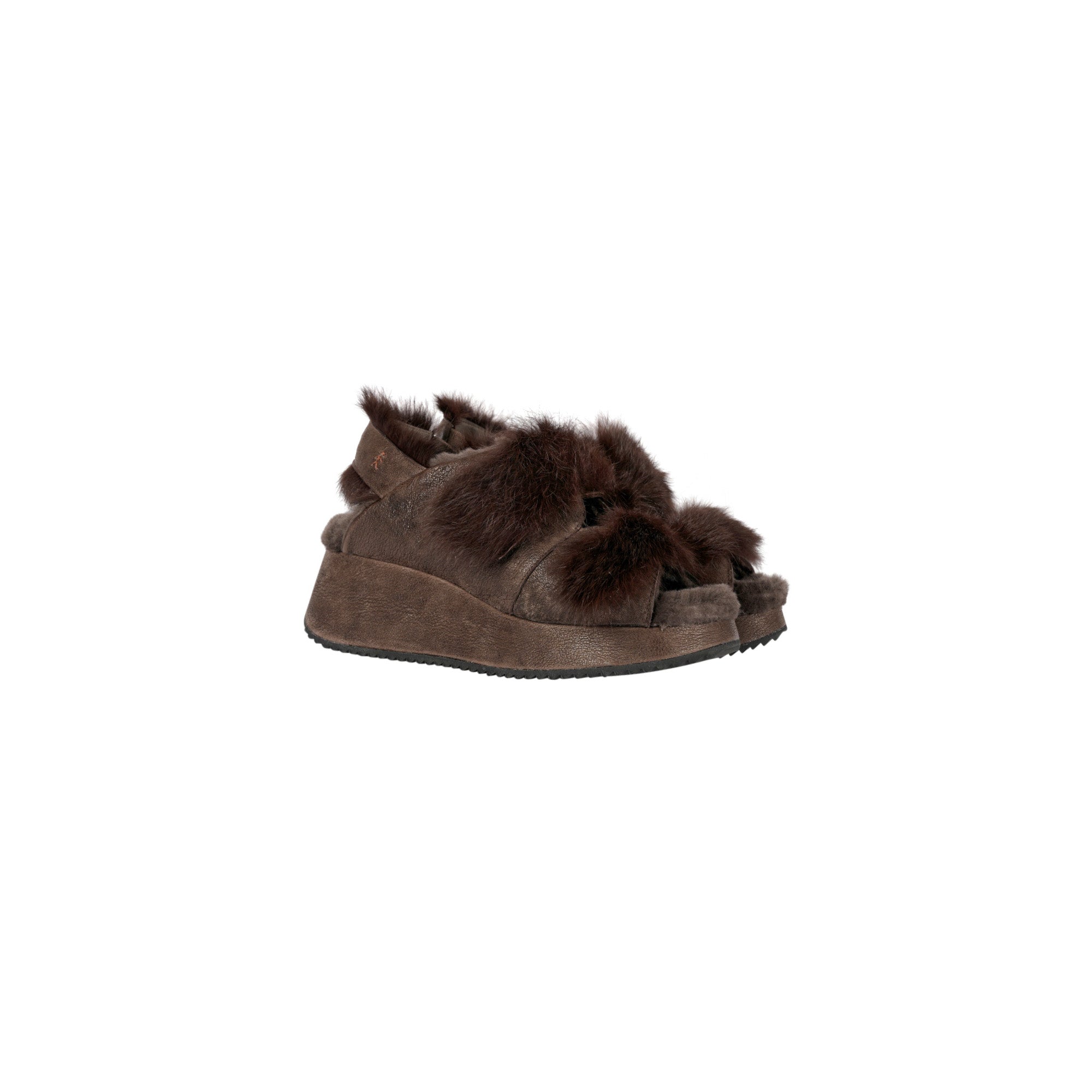 Fur Sandal Grattato Dark Brown