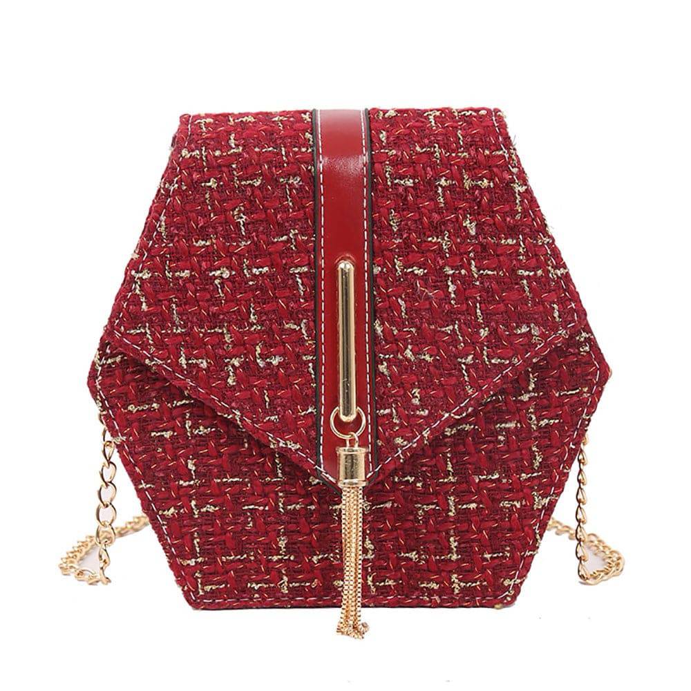 Geometrical Tweed Flap Bag With Gold Tassel