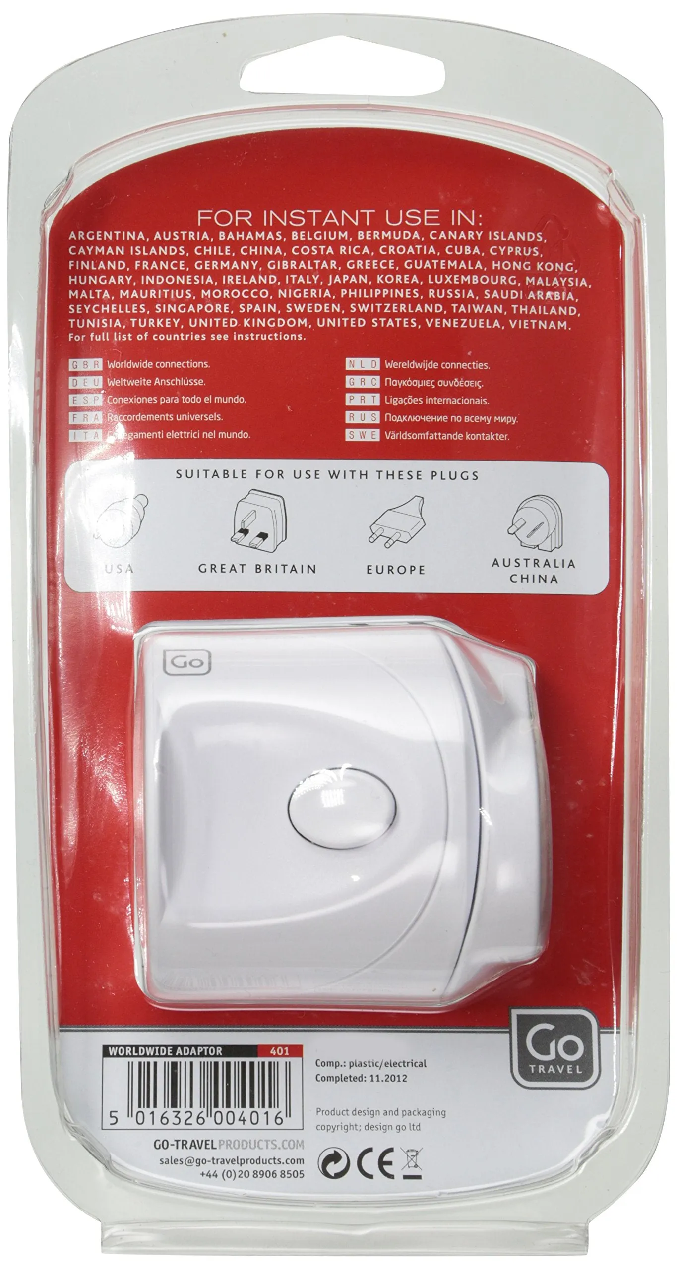 Go Travel Design Go Luggage Worldwide Adaptor, White, One Size