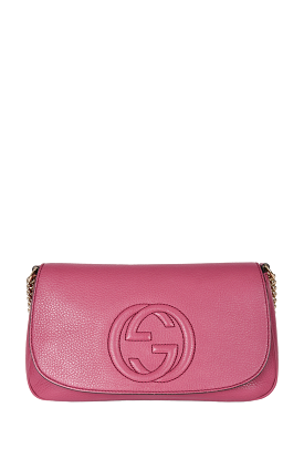 Gucci Pink Grained Leather Soho Flap Crossbody