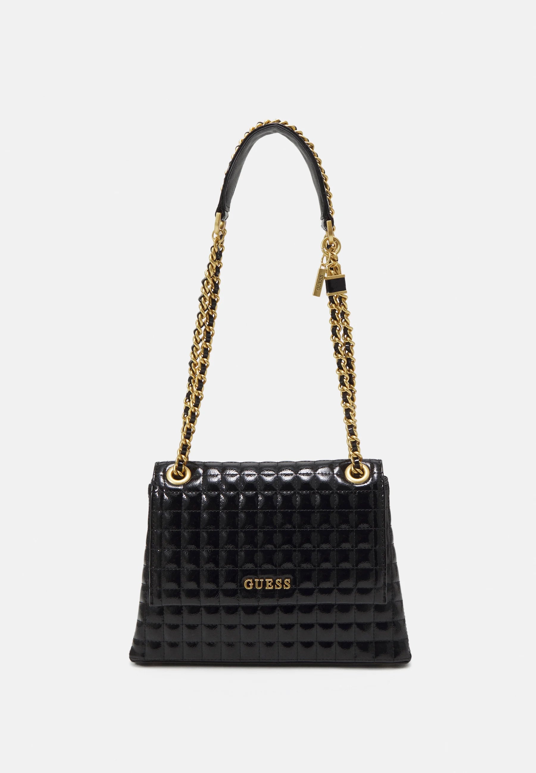 GUESS TIA QUILTED PATENT FLAP CROSSBODY