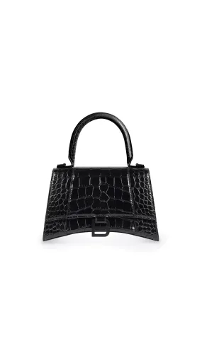 Hourglass XS Handbag Crocodile Embossed Leather - Black