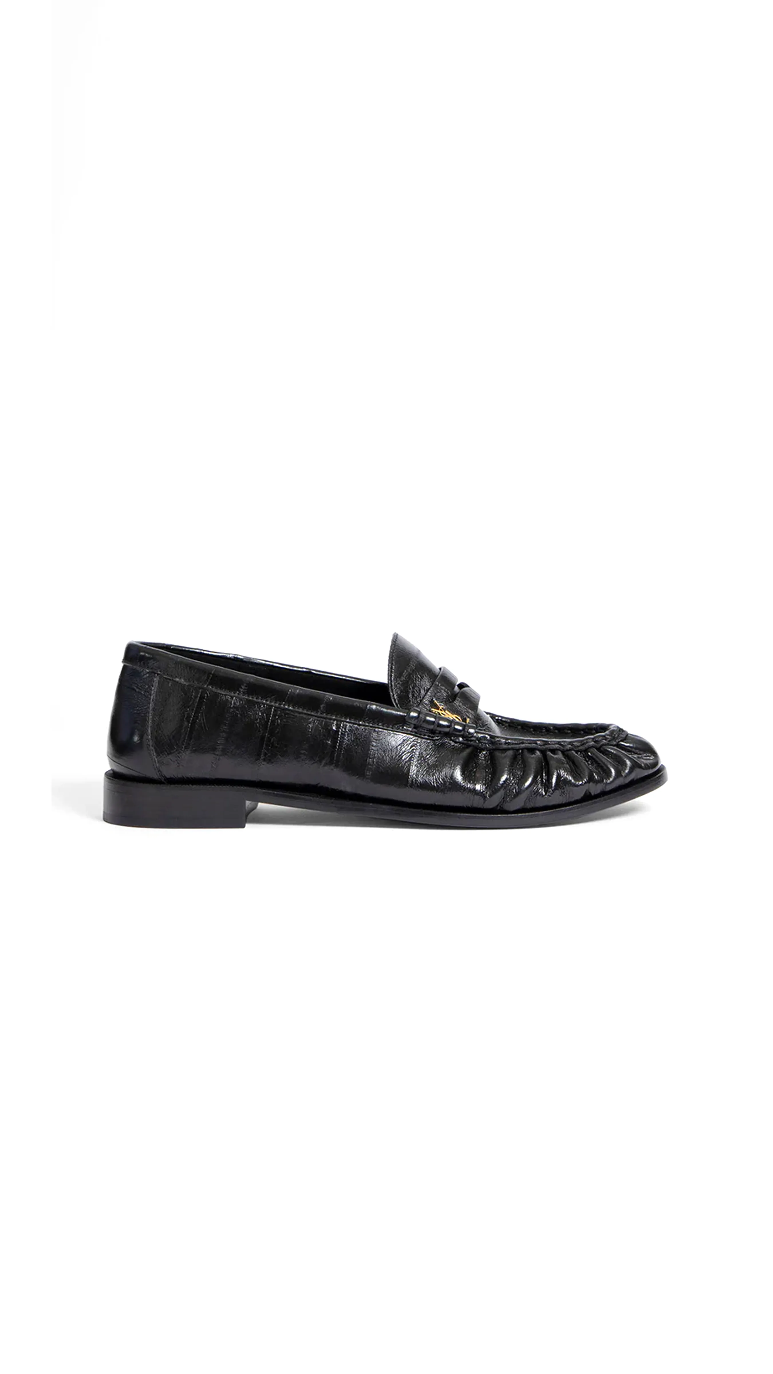 Le Loafer Penny Slippers In Glazed Eelskin - Black