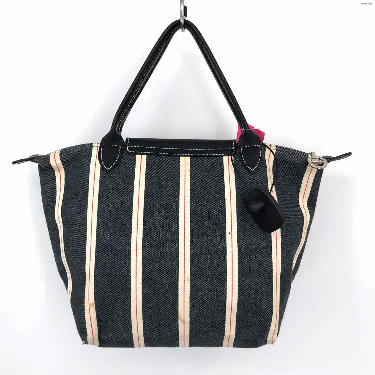 LONGCHAMP Navy White Pre Loved AS IS Stripe Handbag Purse