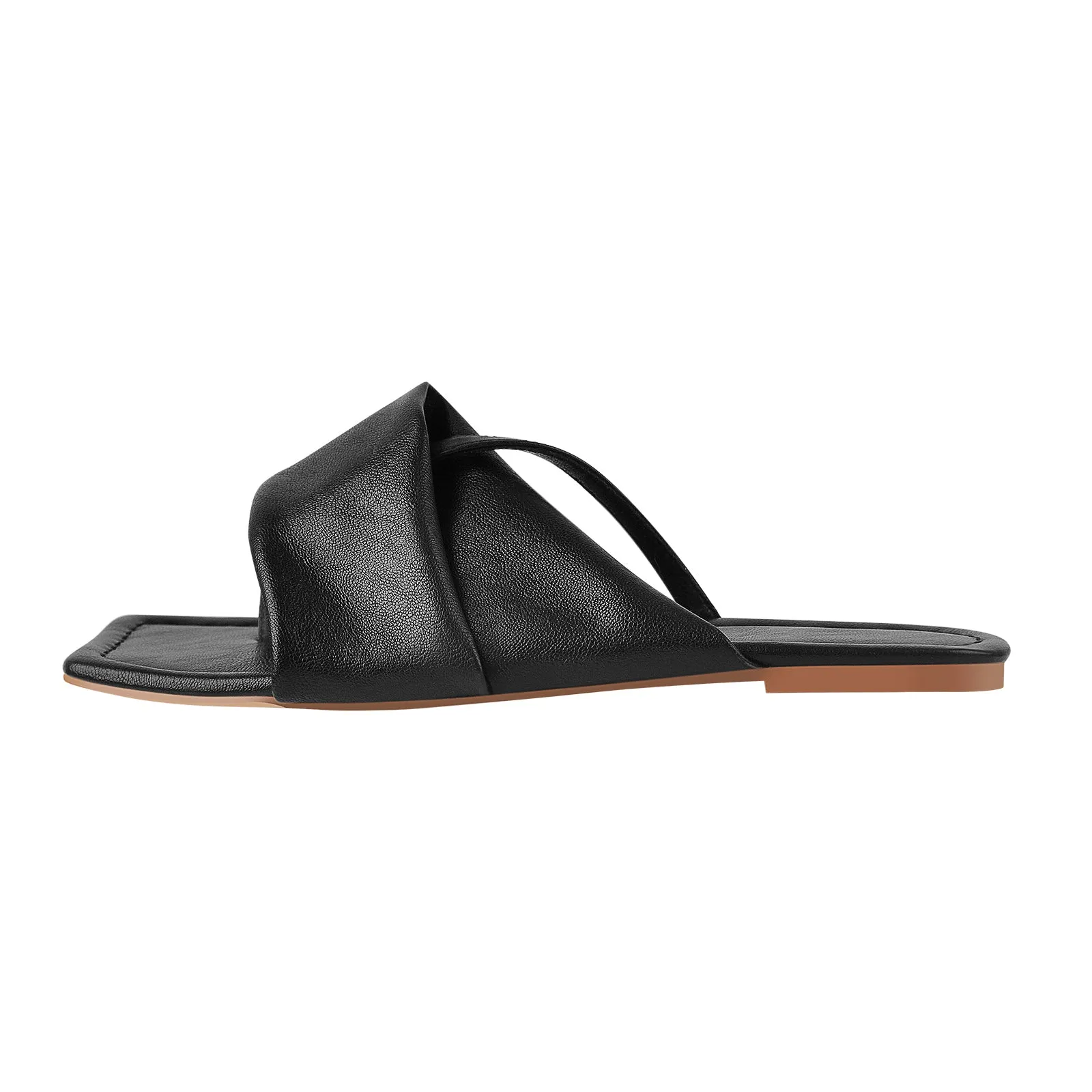 Matte Black Band Flat Sandals Mules