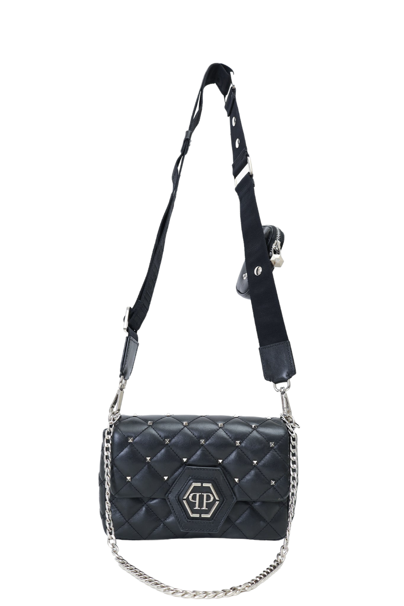 Phillip Plein Black Leather Studded Crossbody