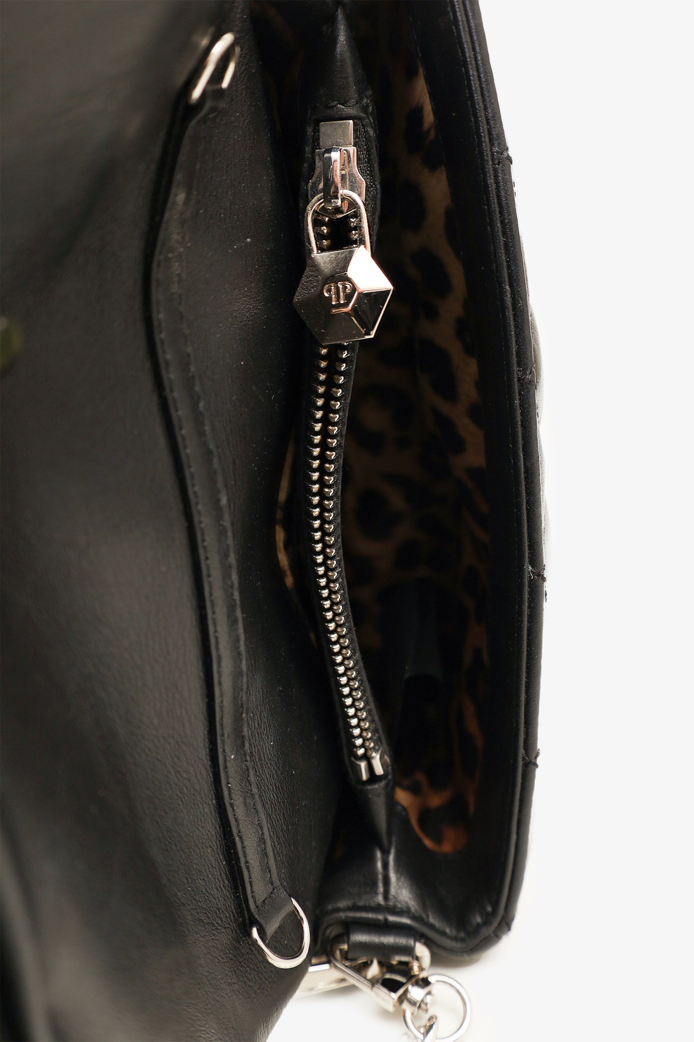 Phillip Plein Black Leather Studded Crossbody