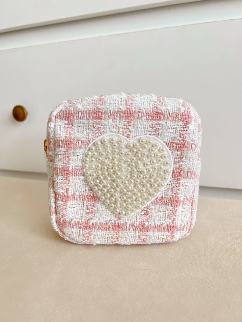 Pink Plaid Mini - White Heart Bag