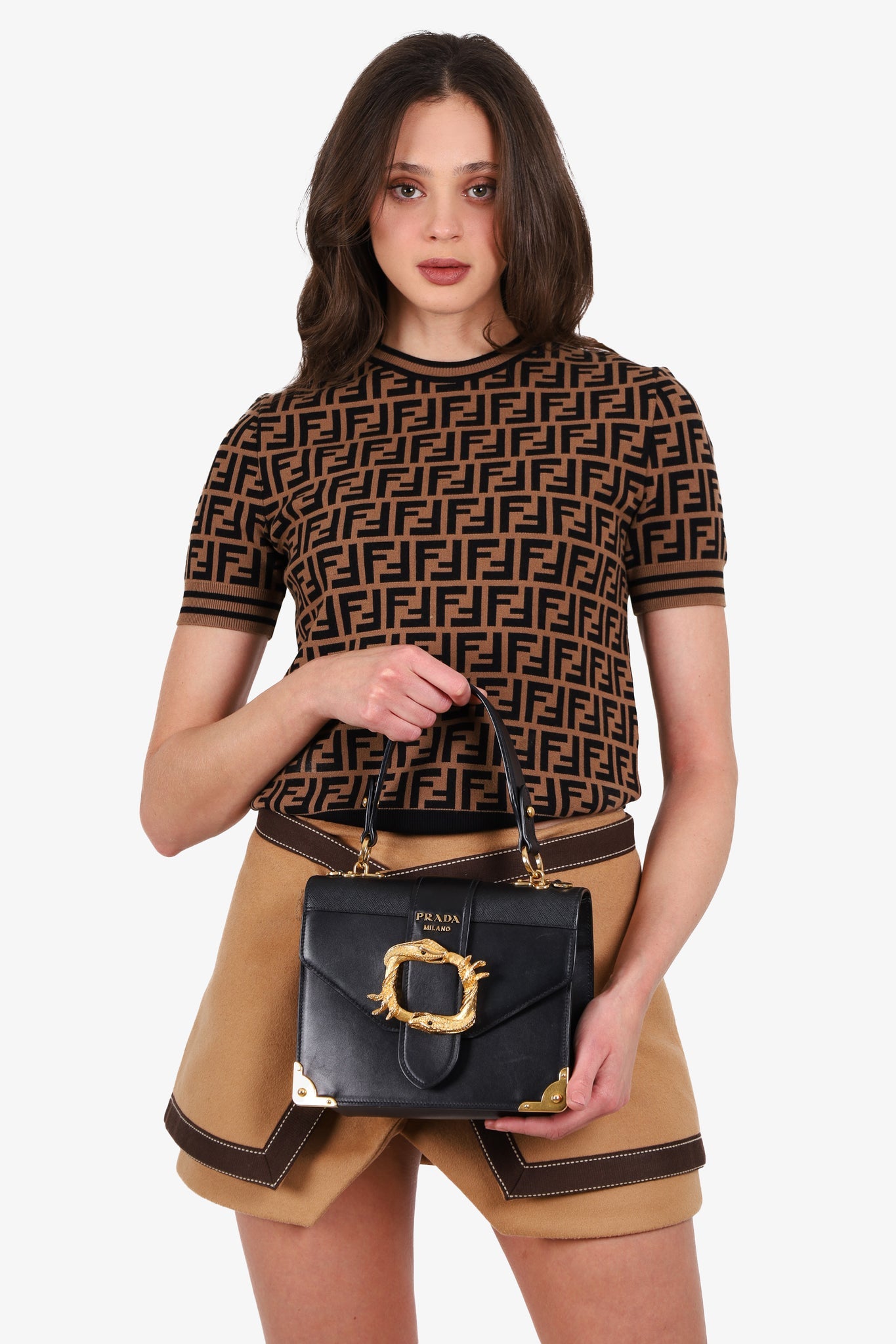 Prada Black Leather Animalier Cahier Crossbody Bag with Strap