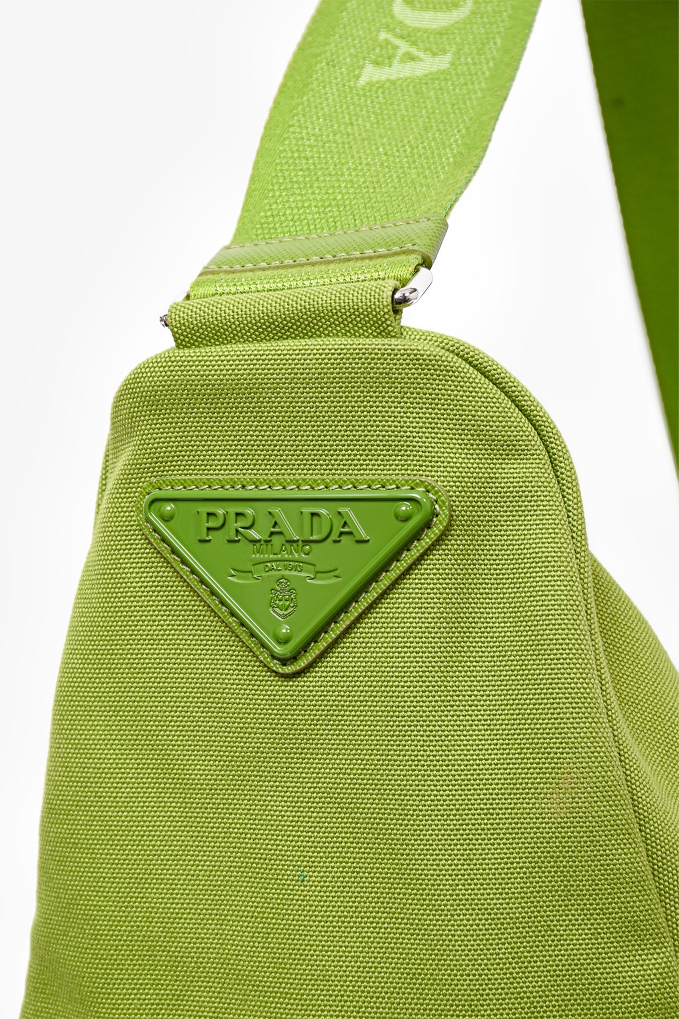 Prada Green Canvas Triangular Crossbody Bag