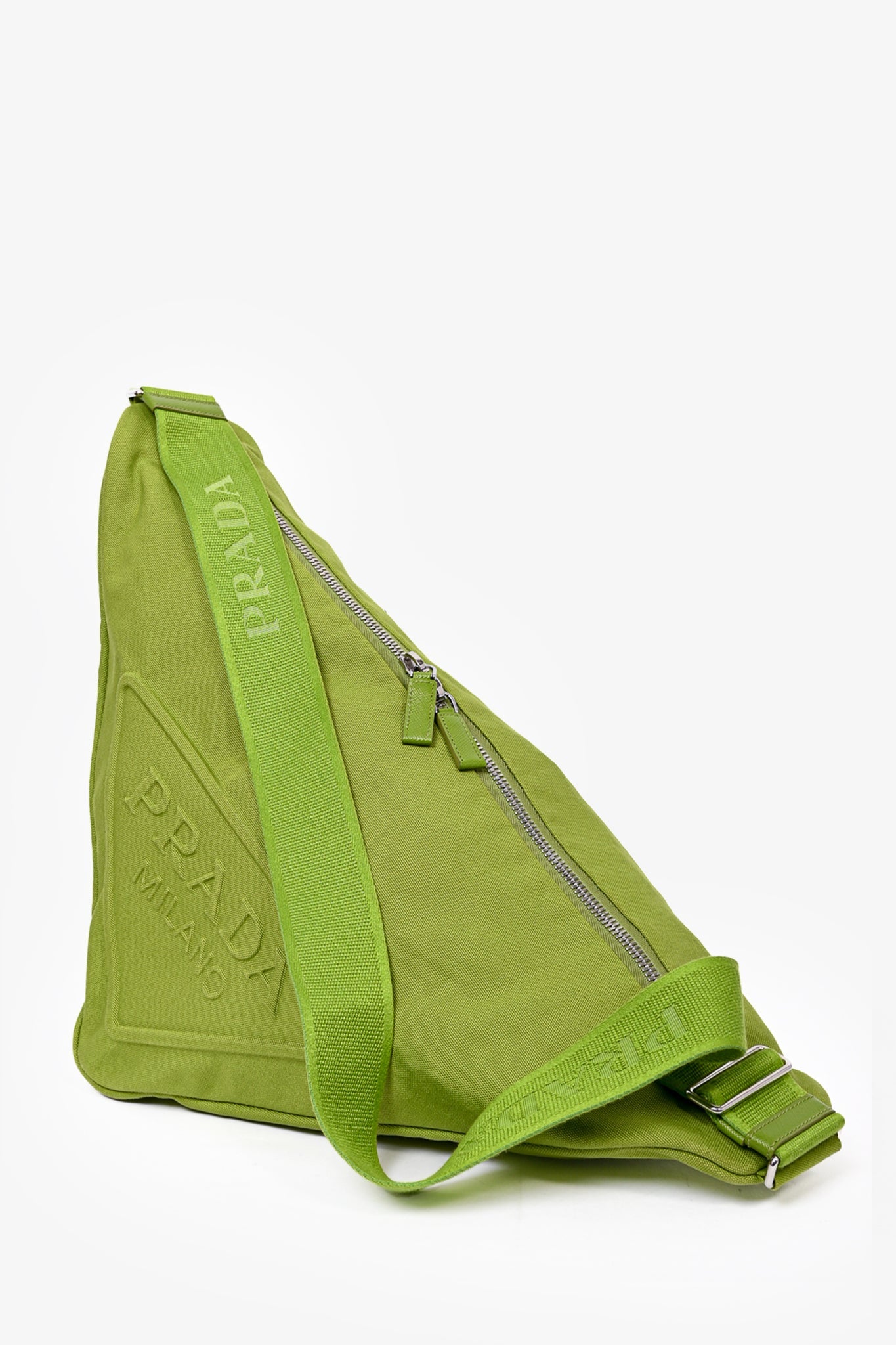 Prada Green Canvas Triangular Crossbody Bag