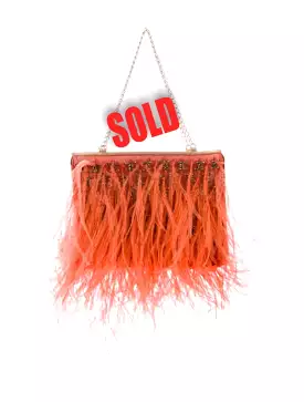 Rare Chanel Orange Crystal CC Ostrich Feather Purse Clutch Handbag