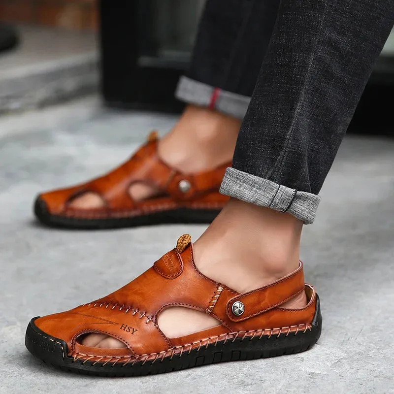 Roman Sandals Leather Slippers For Men Flip Flops