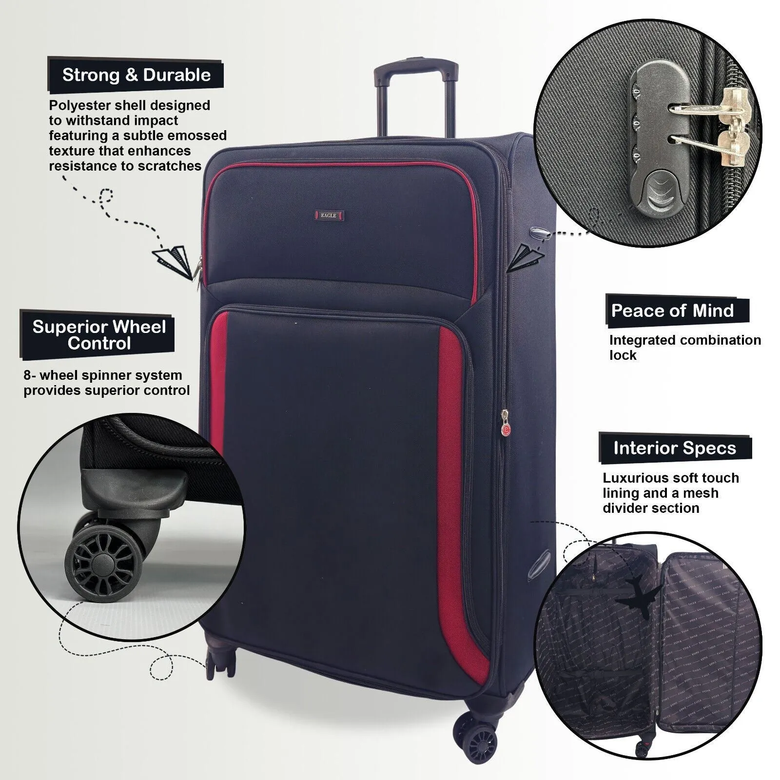 Soft Shell Suitcase Luggage Set Travel Light Carry On Cabin Bag