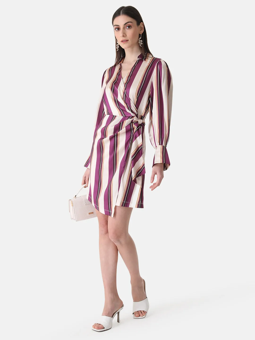 Stripe Printed Wrap Mini Dress