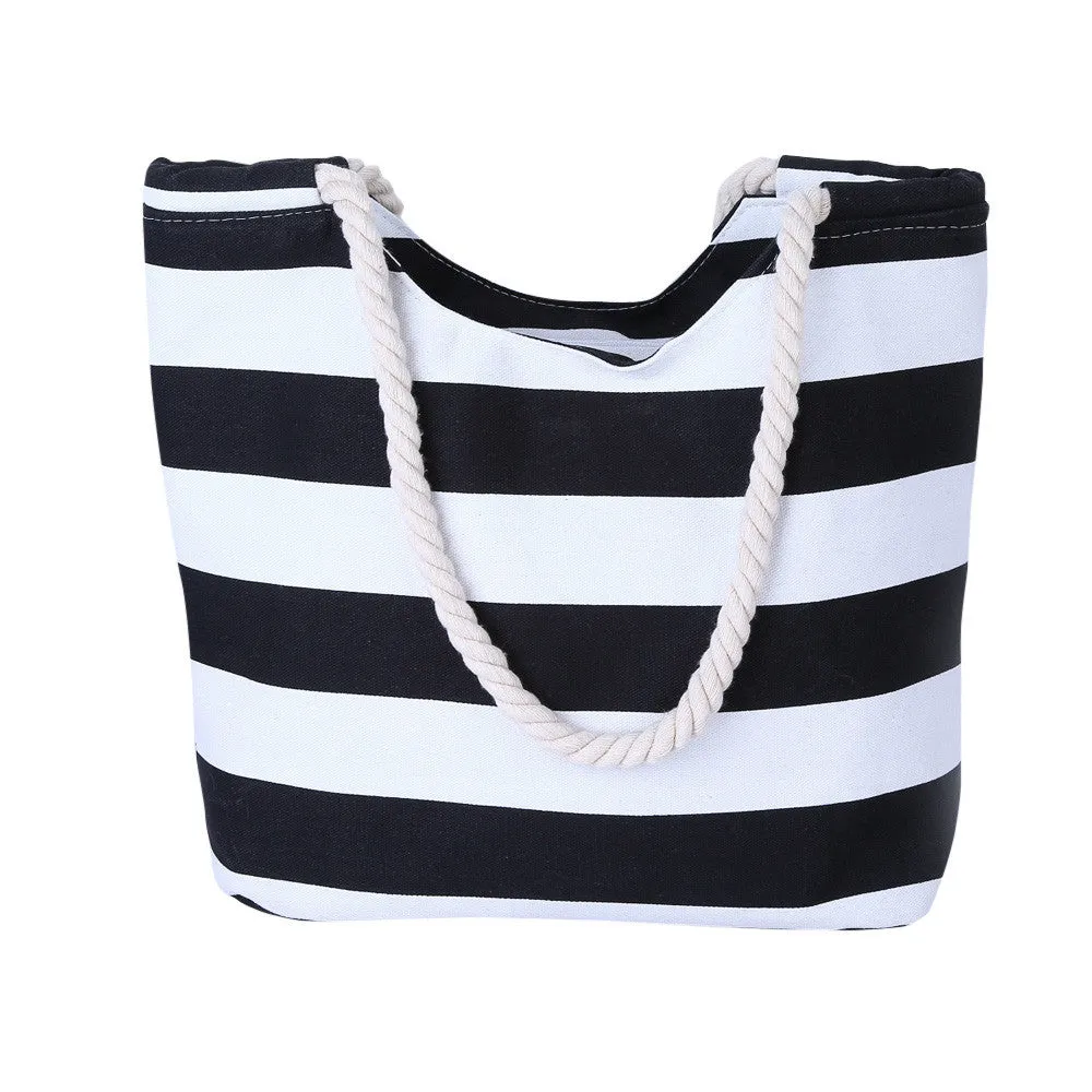 Striped Printing Women's Hbag Shoulder Bag Cotton Canvas Bags Messenger Bag Large Shopping Tote Bolsas