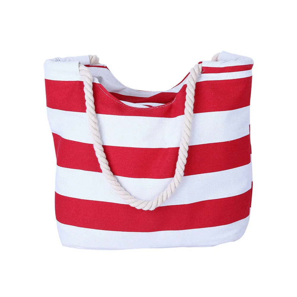 Striped Printing Women's Hbag Shoulder Bag Cotton Canvas Bags Messenger Bag Large Shopping Tote Bolsas