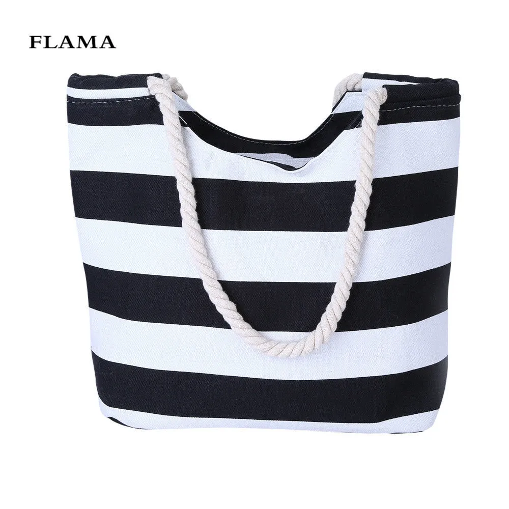 Striped Printing Women's Hbag Shoulder Bag Cotton Canvas Bags Messenger Bag Large Shopping Tote Bolsas