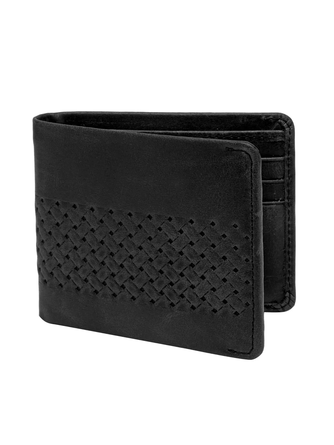 Teakwood Men Genuine Leather Black Bi fold wallets