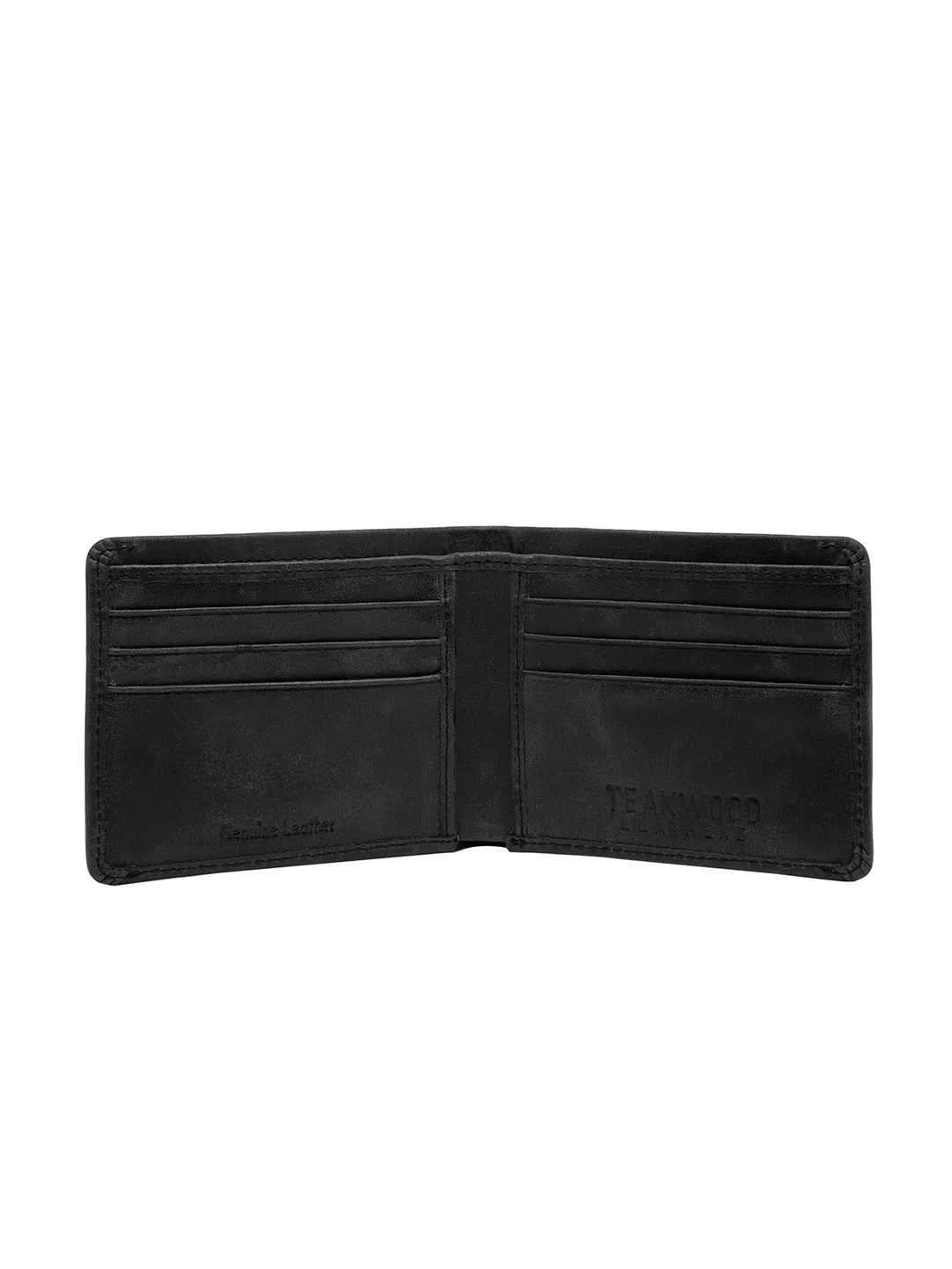 Teakwood Men Genuine Leather Black Bi fold wallets