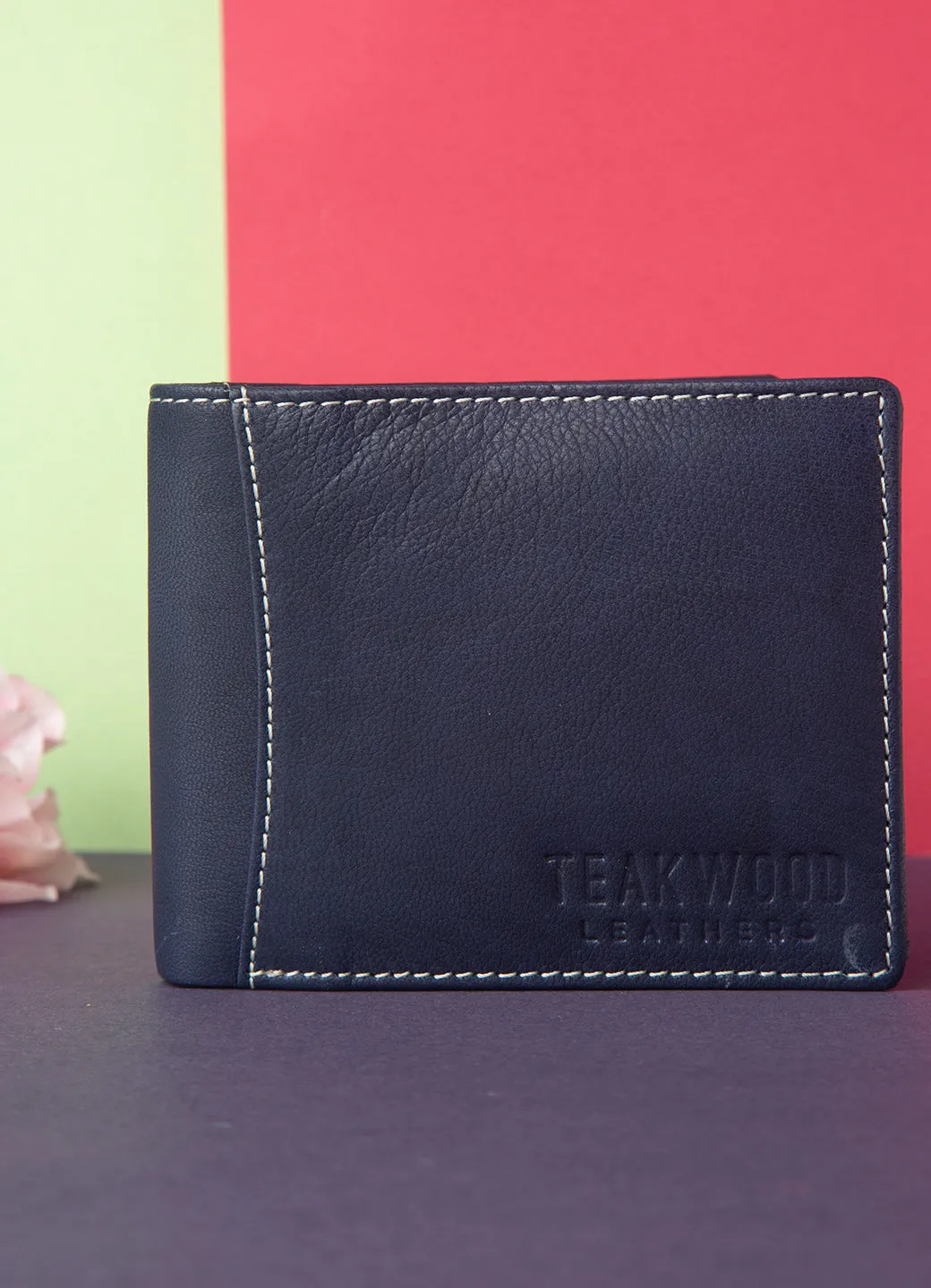 Teakwood Men Genuine Leather Blue Bi fold wallets