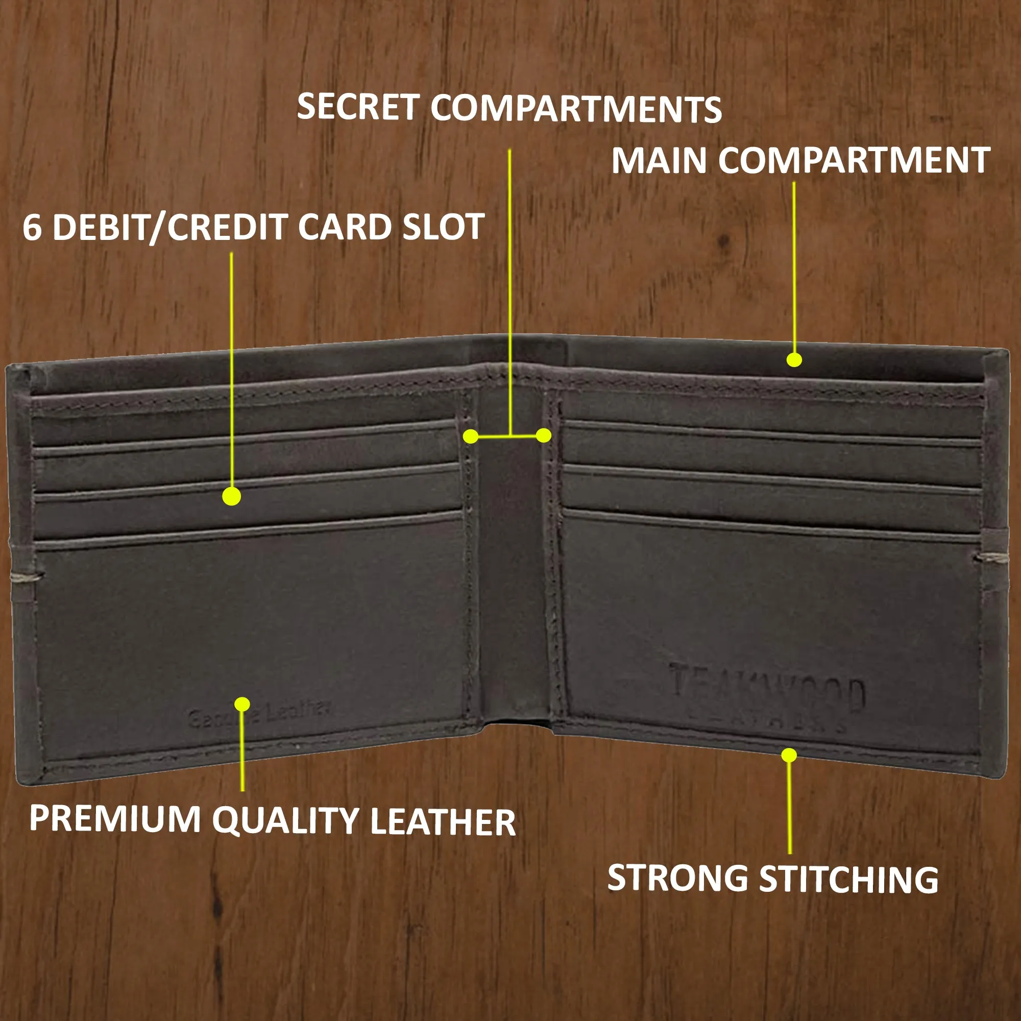 Teakwood Men Genuine Leather Chocolate Brown Bi fold wallets