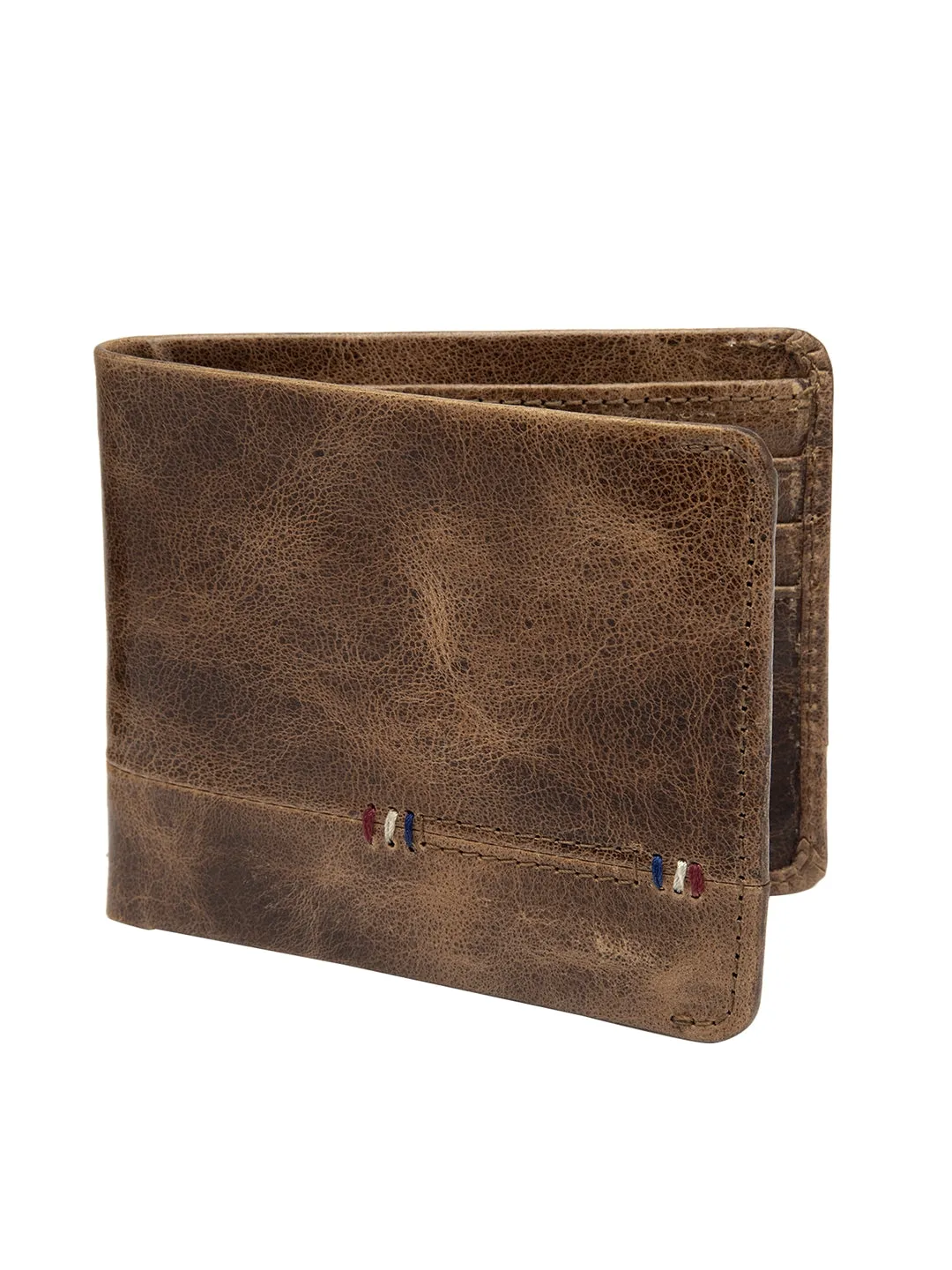 Teakwood Men Genuine Leather Crunch Brown Colour Bi Fold Wallets - Clearance sale