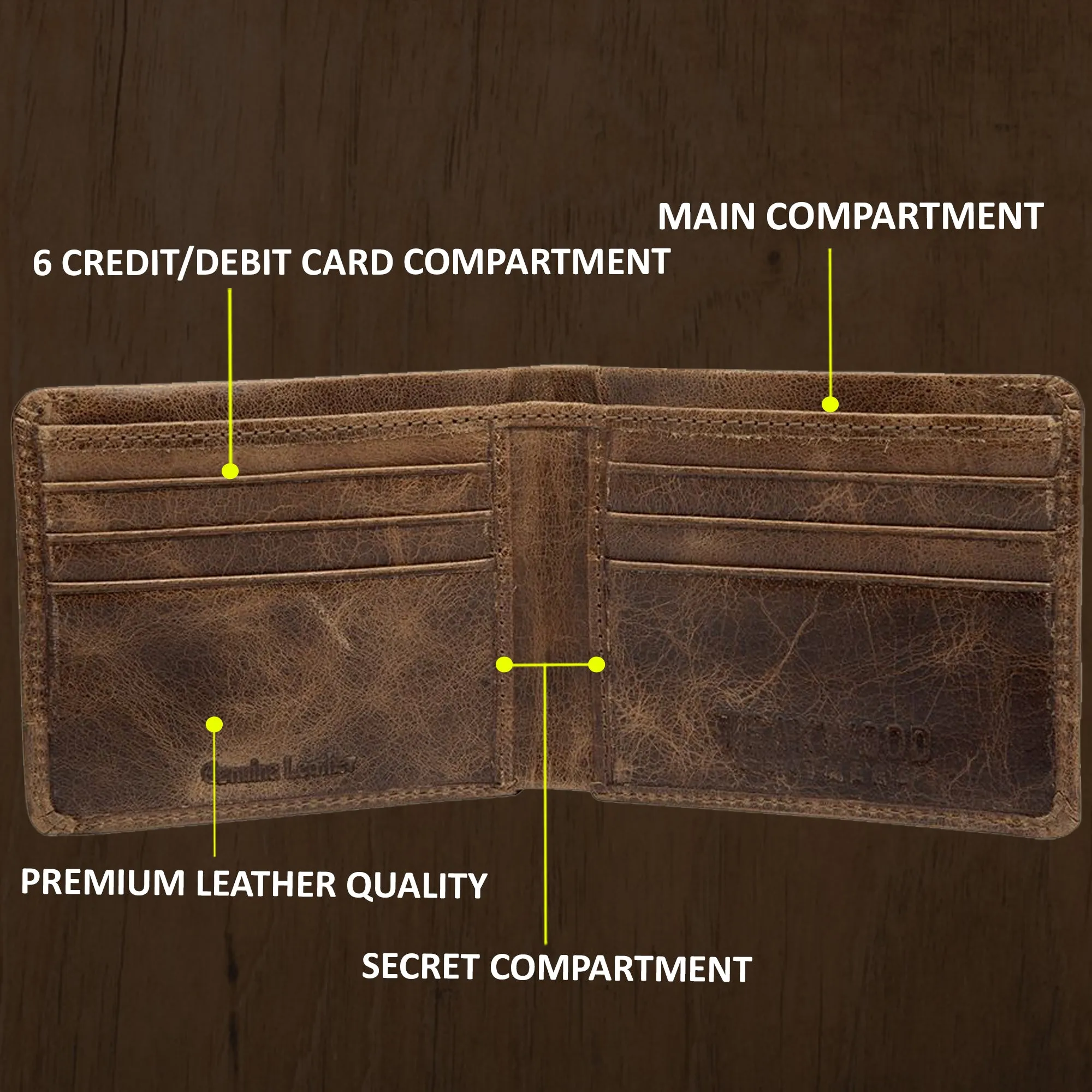 Teakwood Men Genuine Leather Crunch Brown Colour Bi Fold Wallets - Clearance sale