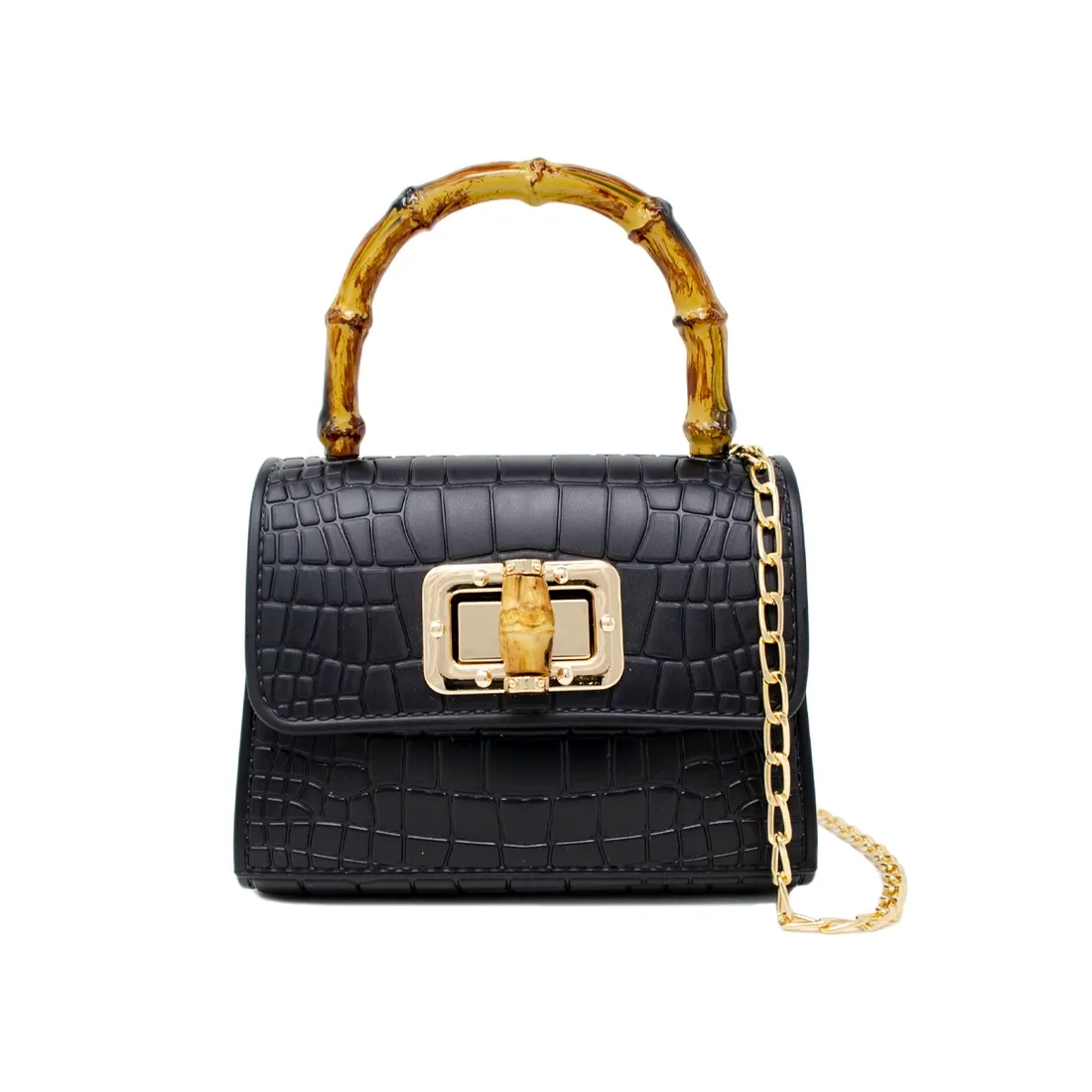 Tiny Crocodile Jelly Bamboo Bamboo Handle Bag - Black