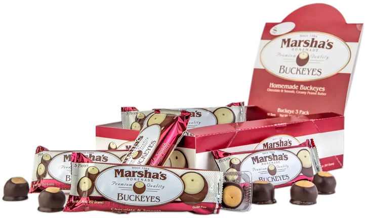 Two 3-Pack's Wrapped Bars of Buckeyes Chocolate Candy Treats