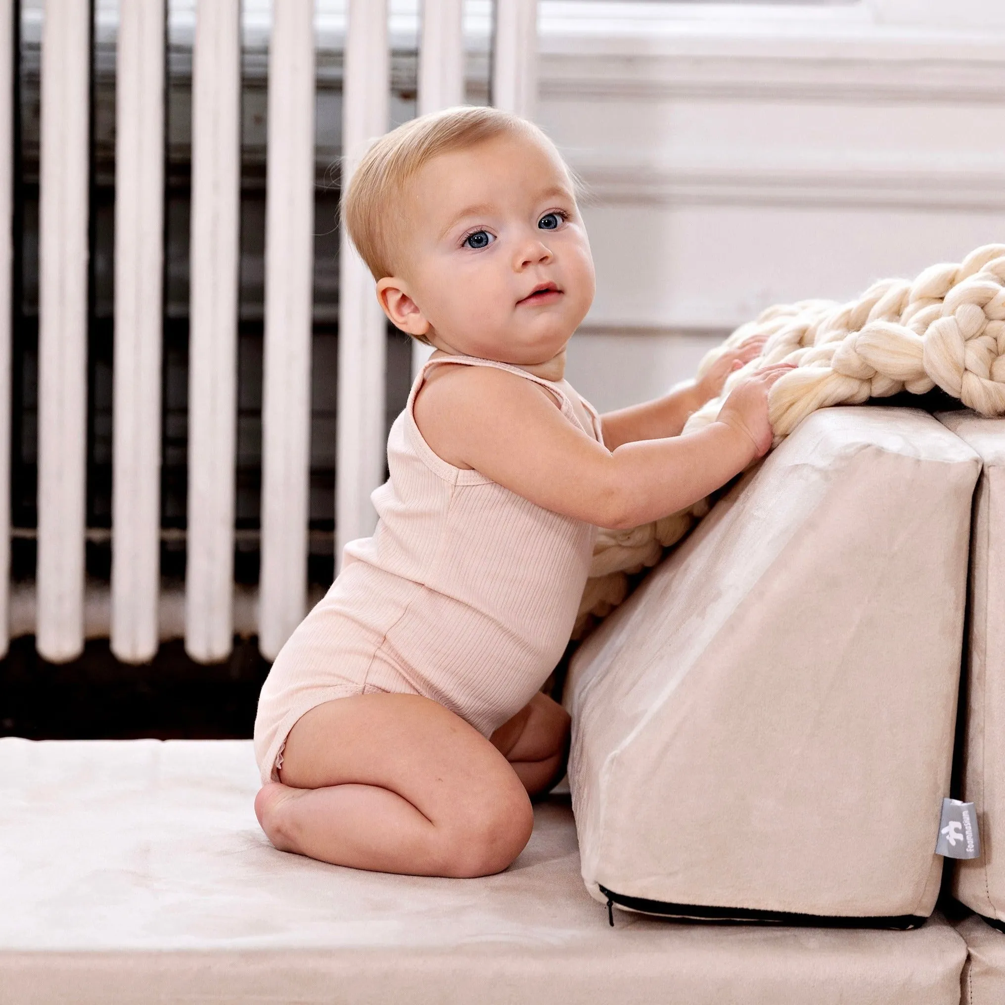 UnderNoggi Taupe + White Ribbed Baby Undershirt- Boys