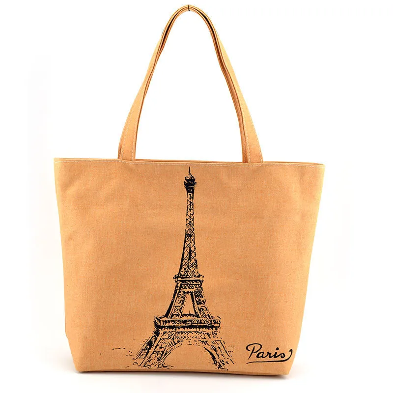 Women Girl Fahison Eiffel Tower Canvas Bags Shoulder Bag Casual multifunctional Large-capacity bolsa feminina Hbag