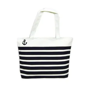 Women Girl Portable Stripe Canvas Black Anchor Pattern Shopping Shoulder Bags Women Hbag Beach Lunch Box Tote