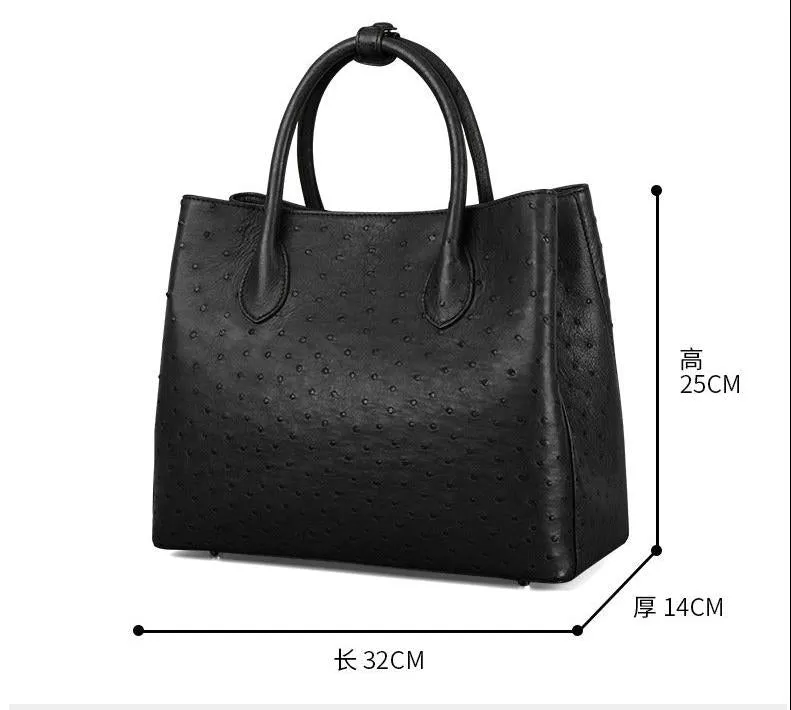 Women's Soft Ostrich Leather Solid Large Capacity Shoulder Tote Handbag